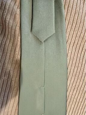Azazie stretch satin wide tie in color MATCHA. Never worn